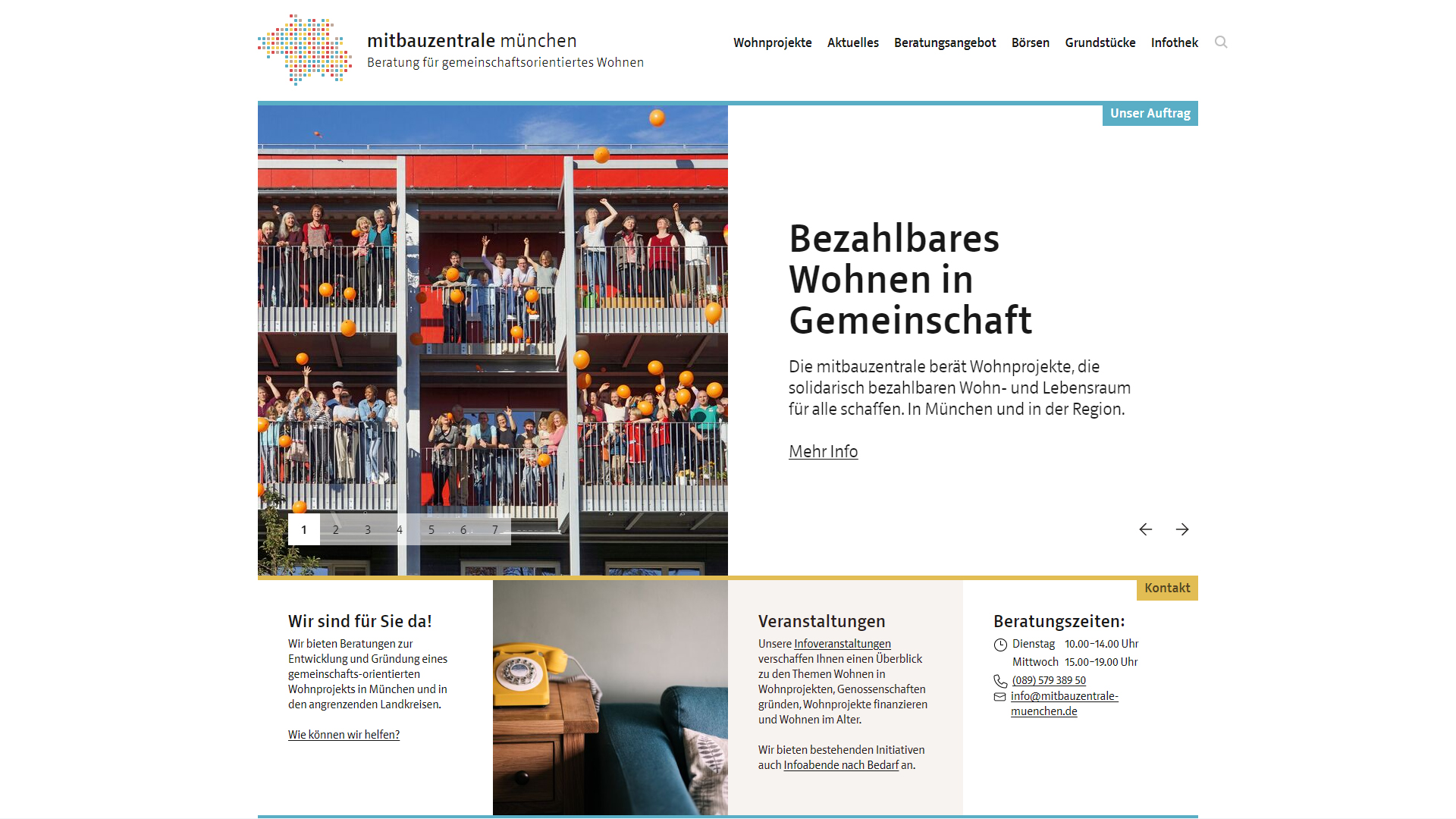 screenshot der desktop-homepage der mitbauzentrale münchen